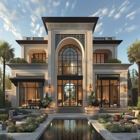 House Design Classic Modern, Luxury Dream Homes Exterior, External Home Design, Modern French Chateau Exterior, Mansion Exterior Design, Dream Home Design Exterior, Modern Homes Exterior, House Ideas Decor, Luxury House Exterior Design