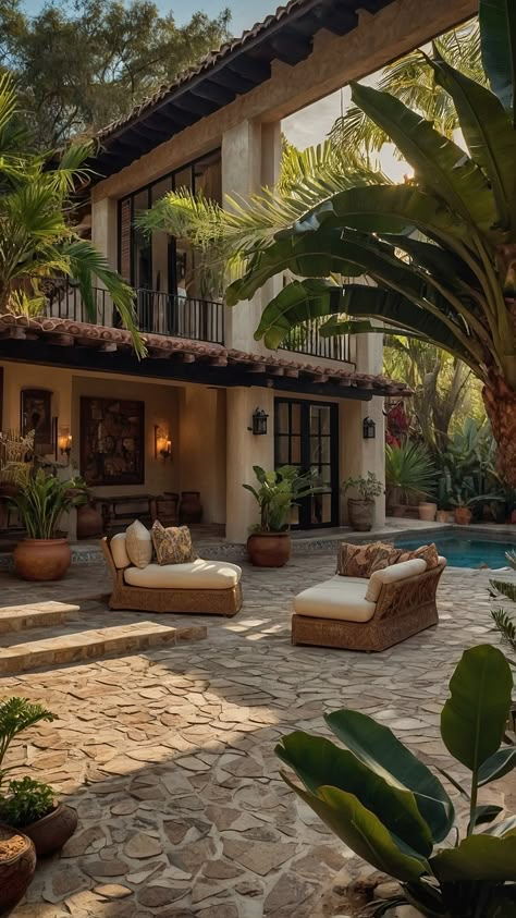 Vibrant Vistas: 15 Stunning Ideas for Hacienda Style Houses - Cheerful Talks Hacienda Style Homes Modern, House Design Mexican Style, Mexican House Style, Mexican Houses Exterior Haciendas, Spanish Architecture Hacienda Style, Mexican Garden Hacienda Style, Small Mexican House, Mexican Modernism Interior, Mexican Modern House