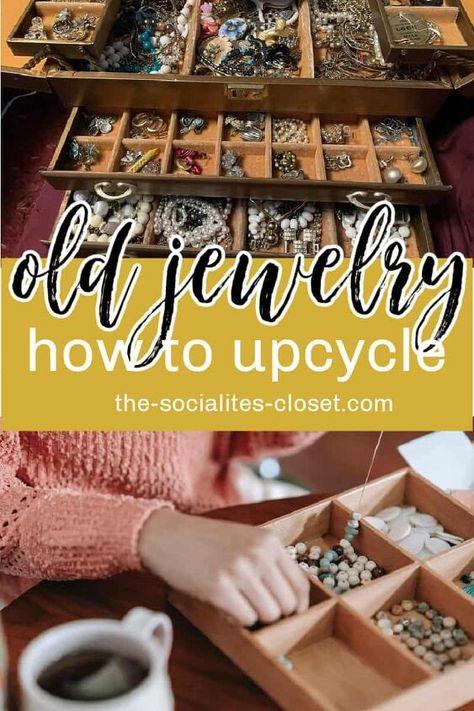 Wondering what to do with old jewelry? Check out these tips for using old costume jewelry in ways you may not have thought of.Posts may be sponsored. This post contains affiliate links, which means I will make a commission at no extra cost to you should you click through and make a purchase. As an Amazon Associate I earn from qualifying purchases. What to Do With Old Jewelry Old, worn-out or simply out-of-fashion costume jewelry doesn’t have to end up in the trash. Many of us have t… Broken Jewelry Crafts Upcycling, Junk Jewelry Crafts Diy Projects, Upcycled Jewelry Diy, Vintage Jewellery Crafts, Old Costume, Old Jewelry Crafts, Costume Jewelry Crafts, Vintage Jewelry Repurposed, Antique Costume Jewelry