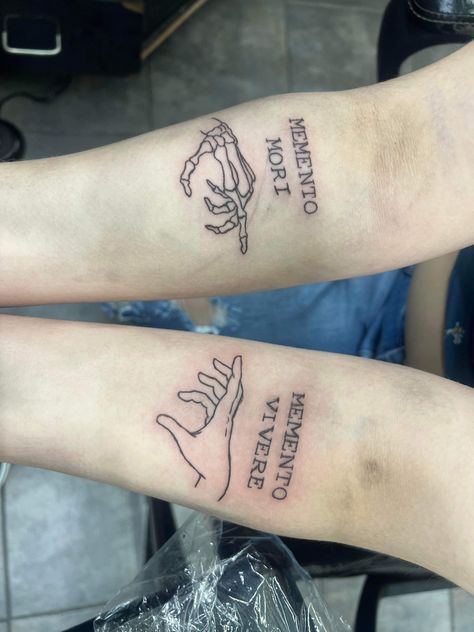 1 Of 2 Tattoo, Morality Tattoo, Momentomori Tattoo, Memento Tattoo Vivere, Memento Mori And Memento Vivere Tattoo, Memento Mori Amor Fati Tattoo, Memento Mori Memento Vivere Tattoo Ideas, Momento Mori Momento Vive Tattoo, Memento Mori Tattoo Words