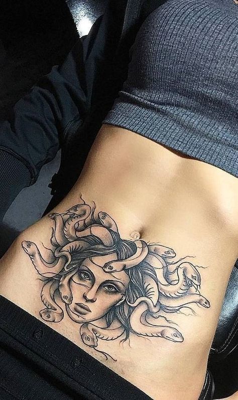 Skin art Lower Belly Tattoos, Abdomen Tattoo, Tattoos Masculinas, Lower Stomach Tattoos, Tummy Tattoo, Stomach Tattoos Women, Medusa Tattoo Design, Bauch Tattoos, Tattoos Infinity