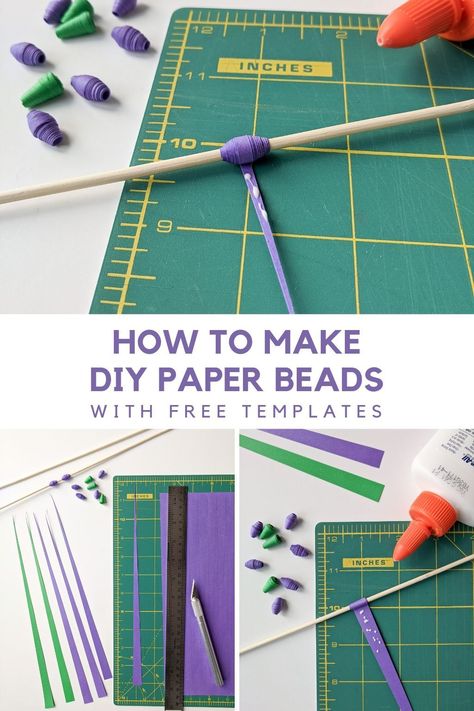 Making Beads From Paper, Paper Beads Diy Templates, Paper Bead Making Tutorials, Diy Paper Necklace, Paper Bead Necklace Diy, Paper Bead Earrings Diy, Making Paper Beads Tutorials, Paper Bead Making, How To Make Paper Beads Tutorials