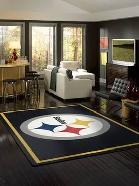 Milliken Black NFL Team Spirit Pittsburgh Steelers rug - Novelty Rectangle 3' 10" x 5' 4" Pittsburgh Steelers Room Ideas, Steelers Bedroom, Steelers Man Cave, Pittsburgh Steelers Man Cave, Rug Flooring, Steelers Gear, Steelers Baby, Pittsburgh Steelers Logo, Steelers Girl