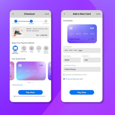 Day 002 of Daily UI - Credit Card Checkout. Blue is used as the primary color to show Trust, Security and Loyalty Checkout Ui, Card Ui, Credit Card App, Logo Sketches, Mobile Interface, Daily Ui, Web Ui Design, App Design Inspiration, Life Hacks For School