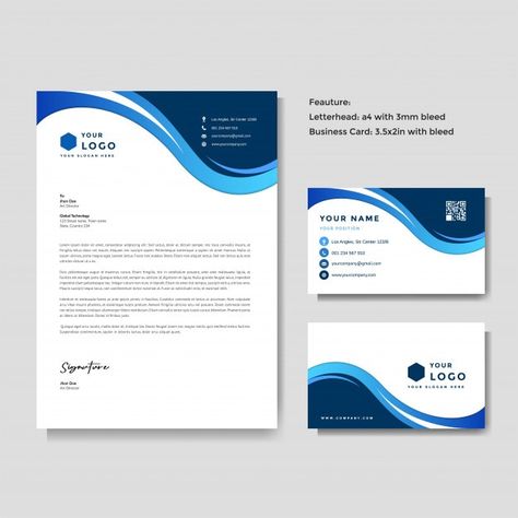 Professional creative letterhead and bus... | Premium Vector #Freepik #vector #brochure #business #card #template Free Letterhead Template Word, Professional Letterhead Template, Doctor Business Cards, Letterhead Template Word, Free Letterhead Templates, Company Letterhead Template, Professional Letterhead, Company Letterhead, Letterhead Business