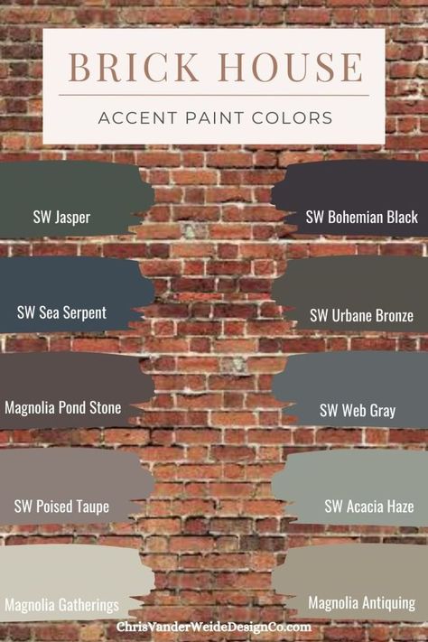 I've rounded up the best trim color for any brick home. These colors pair well with the reds and browns of your brick exterior. These colors will making painting your homes trim quick and easy. Siding Colors For Brown Brick, Exterior Paint With Brown Brick, Red Brick Cream Siding, Color Palette For Red Brick Exterior, Paint Colors That Go Well With Brick, Front Porch Color Scheme With Red Brick, Window Trim Exterior Brick, House Paint Inspo Exterior, Trim Color For Brown Brick House