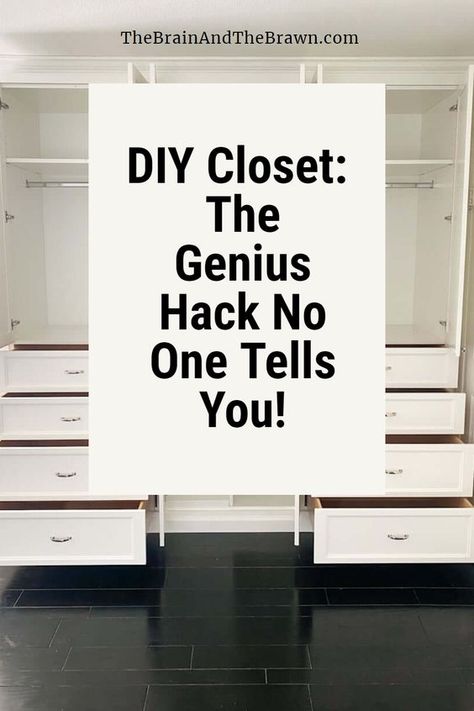 Tap for the perfect solution DIY closet with drawers built ins plans on our blog! #diycloset #builtins #closetwithdrawers #ideas #organization #home #interior #DIY Diy Shelving In Closet, Building A Storage Closet, 1970s Closet Makeover, Closet Niche Ideas, How To Plan Closet Layout, Diy Wardrobe Shelves, Built In Jewelry Cabinet In Closet, Built In Bedroom Armoire, Laundry Room Built Ins Diy