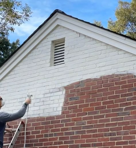 Diy Limewash Brick Exterior, White Washed Brick Exterior, Lime Washed Brick Exterior, White Brick House Exterior, Limewash Brick Exterior, White Wash Brick Exterior, Limewash Brick, Brick Ranch Houses, Lime Wash Brick