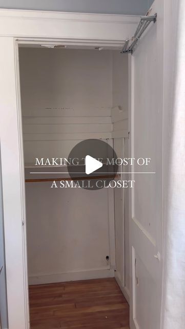 Greer Gagnier on Instagram: "If you have a house like ours that was built a hundred years ago with small closets, you know it can be a struggle to find ways to maximize and modernize the space.   This isn’t one of those enormous walk in custom closet makeovers (although I wish it was), but I wanted to share a very easy and affordable way that you can make small changes and maximize a tiny closet.   #closetmakeover #closetorganization #beforeandafter #smallspaceliving #smallhomestyle" Makeup Closet Room Small Spaces, 3ft Closet Ideas, How To Create Closet Space, Small Closet Cabinet Ideas, Hall Coat Closet Makeover, Small Bedroom To Closet Conversion, Deep Reach In Closet Ideas, Closet Door Organization Ideas, Closet Remodel Walk In