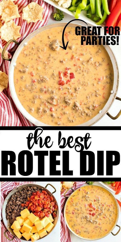 The Best Rotel Dip, Best Rotel Dip, Homemade Rotel, Dip Appetizers, Super Bowl Essen, Rotel Dip, Bowl Party Food, Football Snacks, Dip Recipes Easy