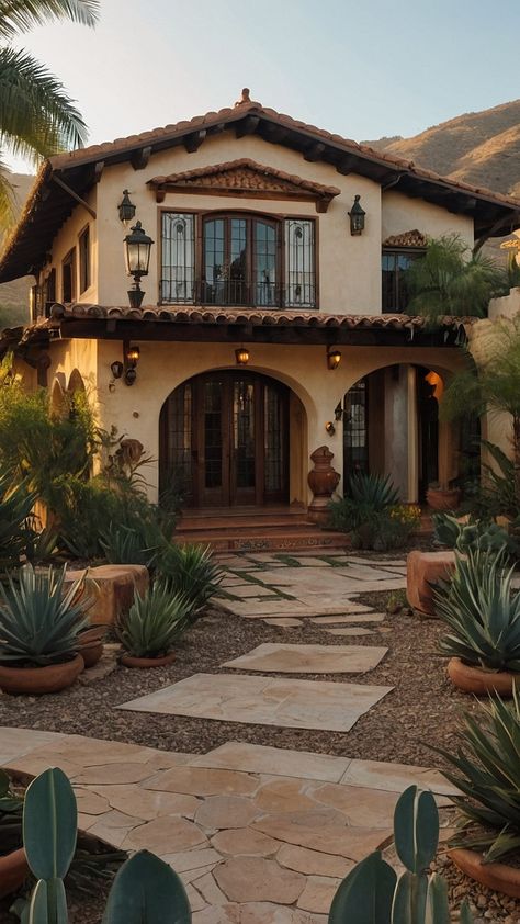 Elevate Your Living Space: Modern Hacienda Style House Ideas for a Fresh Update - Inspire Inlet New Mexico Aesthetic Home, Spanish House Aesthetic, Small Hacienda Style Homes, Small Mexican House, Mexican Villa House, Mexican House Aesthetic, Mexican Modernism Interior, Hacienda Style House, Mexican Home Exterior