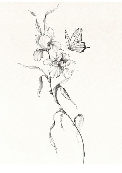 Tattoo Between Breast, Iris Drawing, Iris Flower Tattoo, Line Art Tattoo, Iris Tattoo, Floral Tattoo Sleeve, Floral Tattoo Design, Tattoo Design Book, Iris Flower