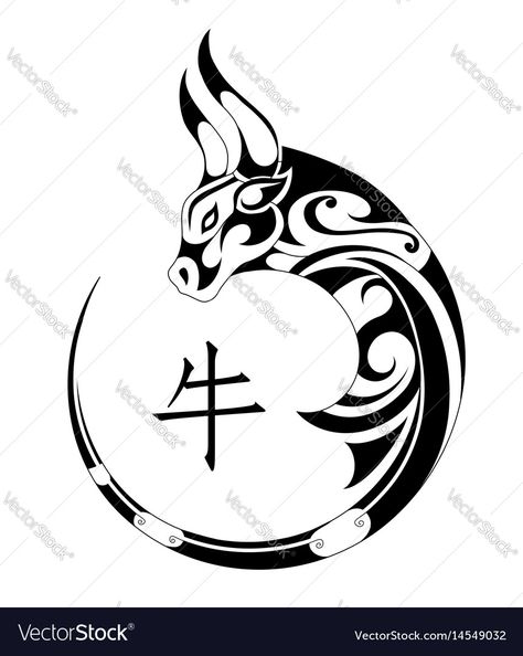 Chinese Zodiac Tattoo, Ox Tattoo, Taurus Bull Tattoos, Tattoo Chinese, Tattoo Modern, Chinese Symbol Tattoos, Catrina Tattoo, Pola Tato, Horoscope Tattoos