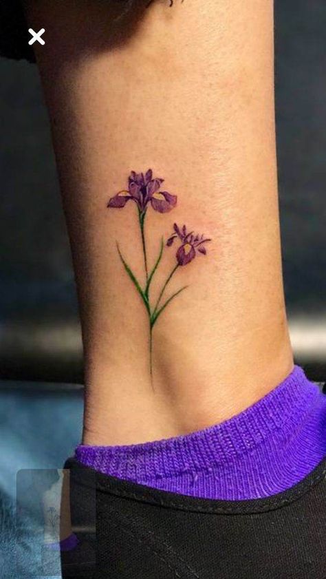 Irises Flowers Tattoo, Iris Stamp Tattoo, Fine Line Iris Flower Tattoo, Iris Bouquet Tattoo, Violet And Iris Flower Tattoo, Viola Flower Tattoo, Tiddy Tats, Simple Iris Tattoo, Iris Flowers Tattoo