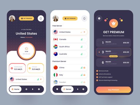 VPN Mobile App by Tushar App Mobile Design, Ux Project, Finance Website, Vpn App, Ux Design Mobile, App Screen, Android App Design, Mobile Template, Mobile App Design Inspiration