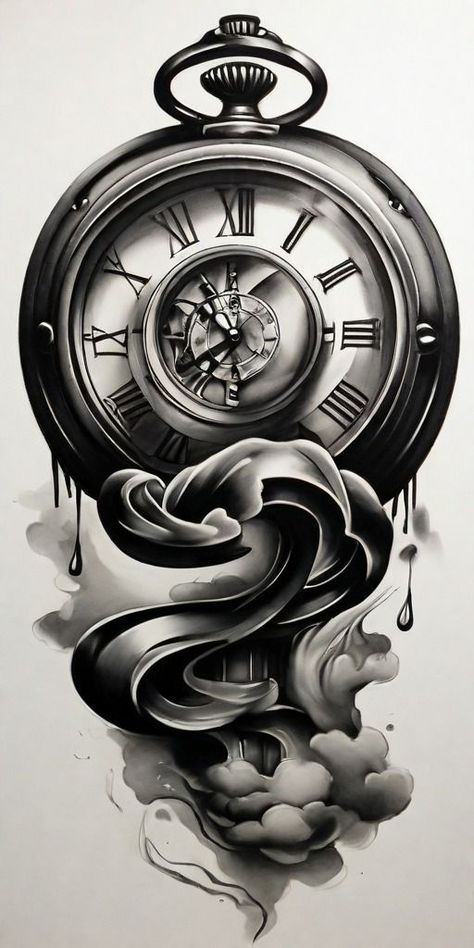 Clock Design Tattoo, Old Clock Tattoo Design, Heart Clock Tattoo Design, Heart Clock Tattoo, Old Clock Tattoo, Clock Tattoo Designs, Pocket Clock, Pocket Watch Tattoo Design, Clock And Rose Tattoo