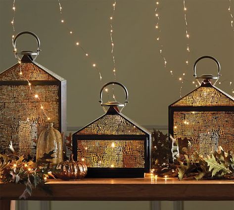 Candles | Pillar, Votive, Floating & Tea Candles | Pottery Barn Iron Lantern, Indoor Lanterns, Black Pottery, Large Lanterns, Small Lanterns, Lantern String Lights, Outdoor Lantern, Park Hill, Iron Lanterns