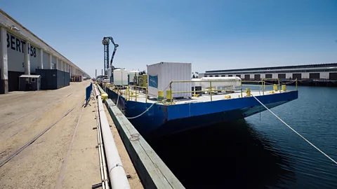 Equatic's pilot plant sits on a barge in the Port of Los Angeles (Credit: Equatic)