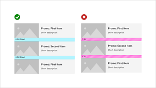 Spacing 3 horizontal promos. Use only multiples of 8 when spacing larger layout items.