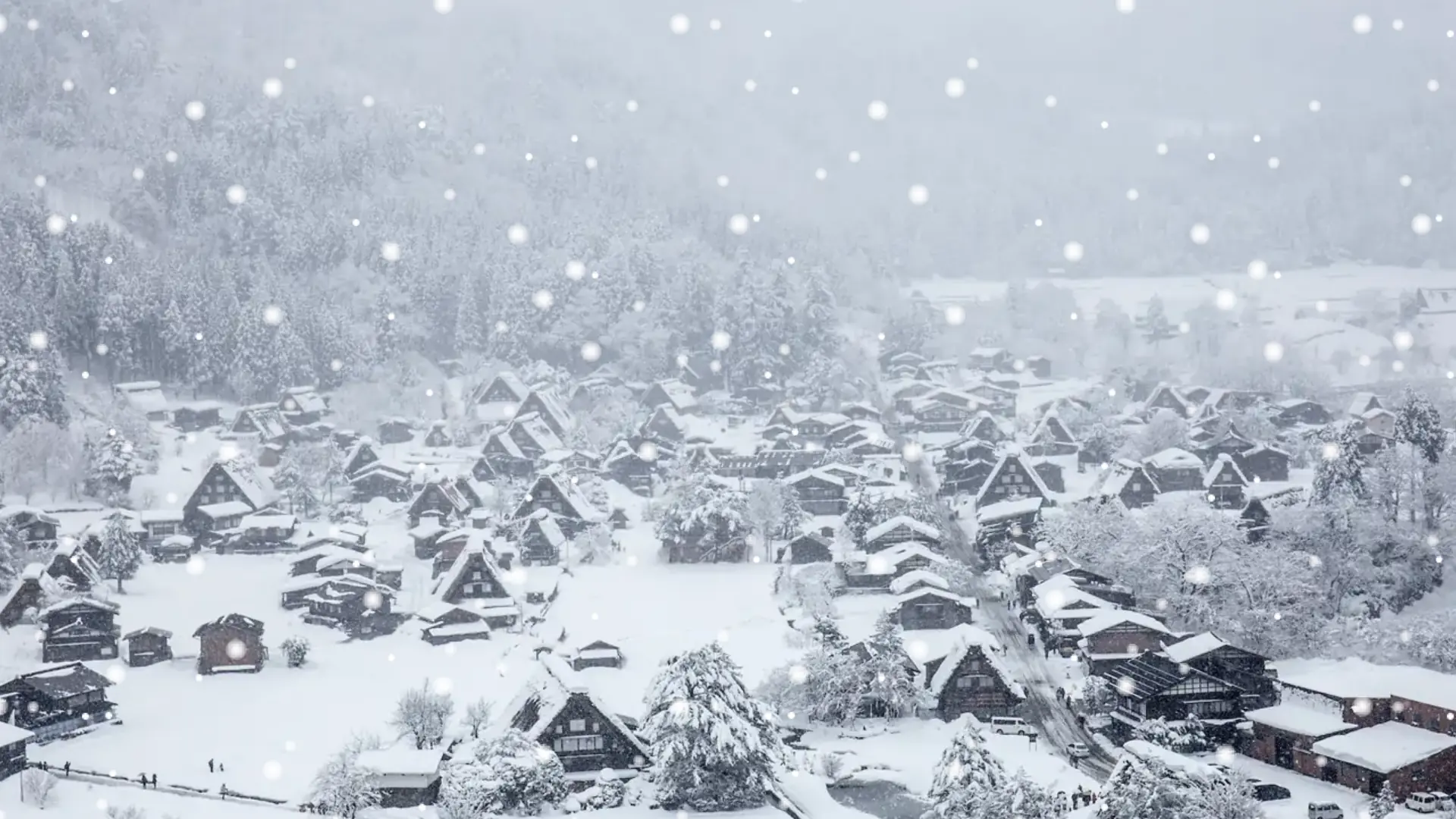 パララックスで表現した雪景色。雪や遠景が視差効果で別々に動く