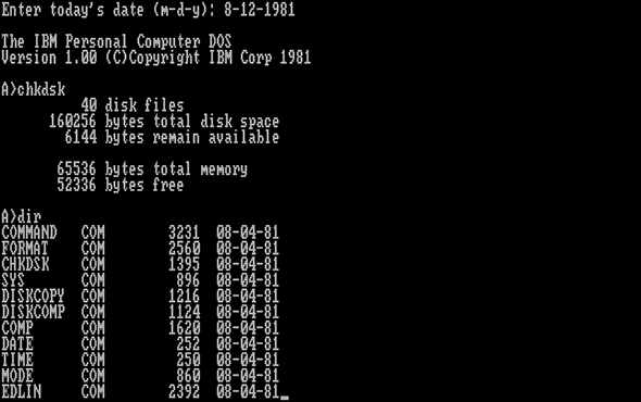 PC-DOS 1.00̋Nʗ