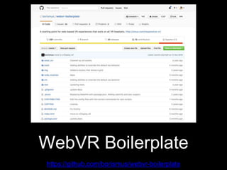 https://github.com/borismus/webvr-boilerplate
WebVR Boilerplate
 