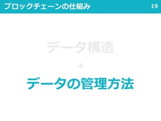 19ブロックチェーンの仕組み
データ構造
＋
データの管理方法
 