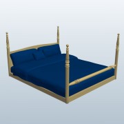 King Size Bed with Denim SheetsPine v1  3d model