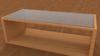 Glazen en houten tafel 3d model