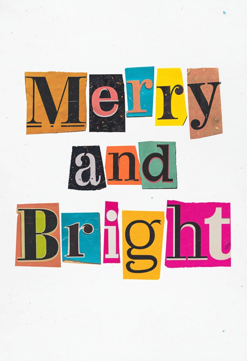 Merry and Bright Colorful Collage Typography T-Shirt