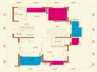 名邦西城国际2室2厅1卫118㎡户型图