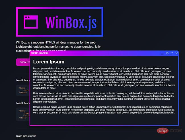 Lightweight html5 WinBox page pop-up plug-in