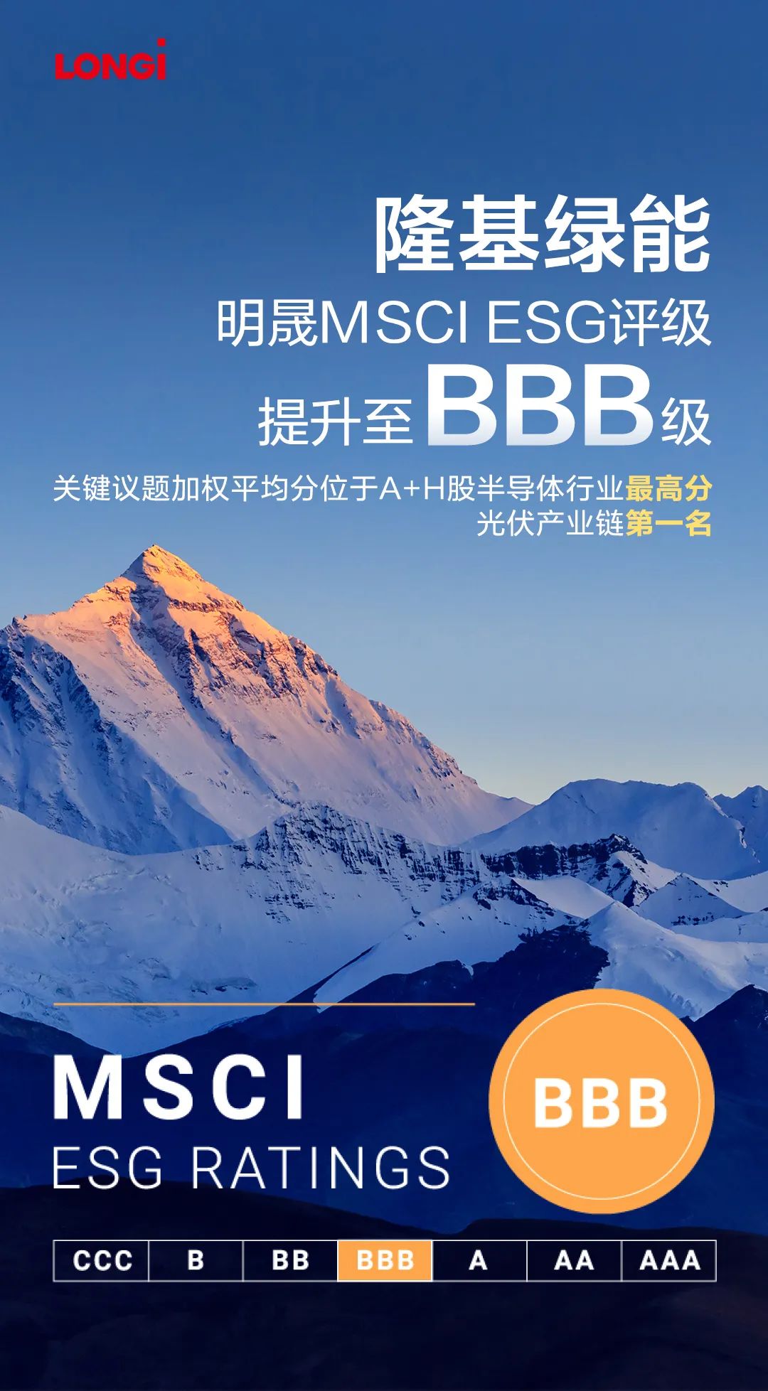 <mark>隆基</mark>MSCI ESG评级获得BBB 位列半导体光伏产业链最高分