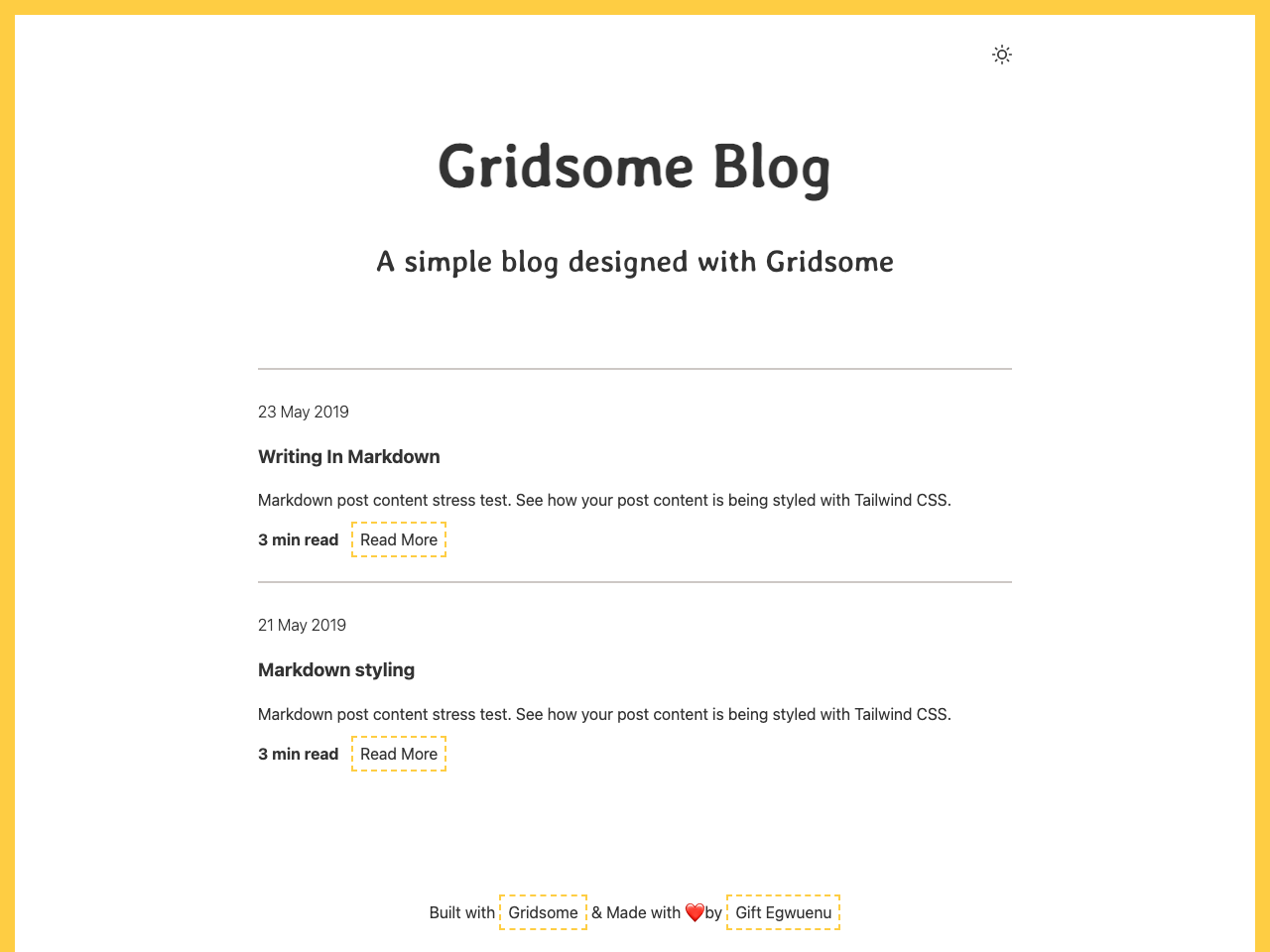 Gridsome Minimal Blog screenshot