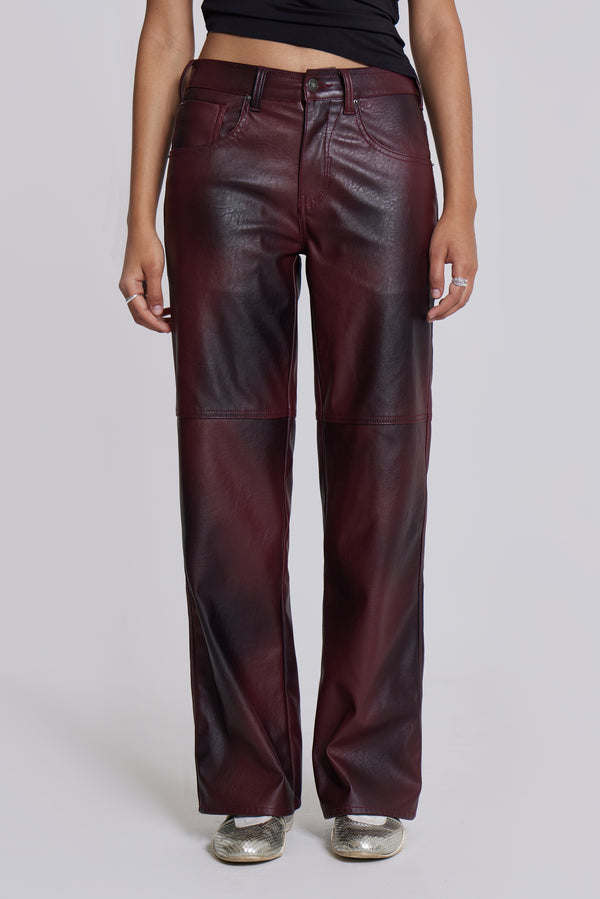 Oxblood Faux Leather Pants