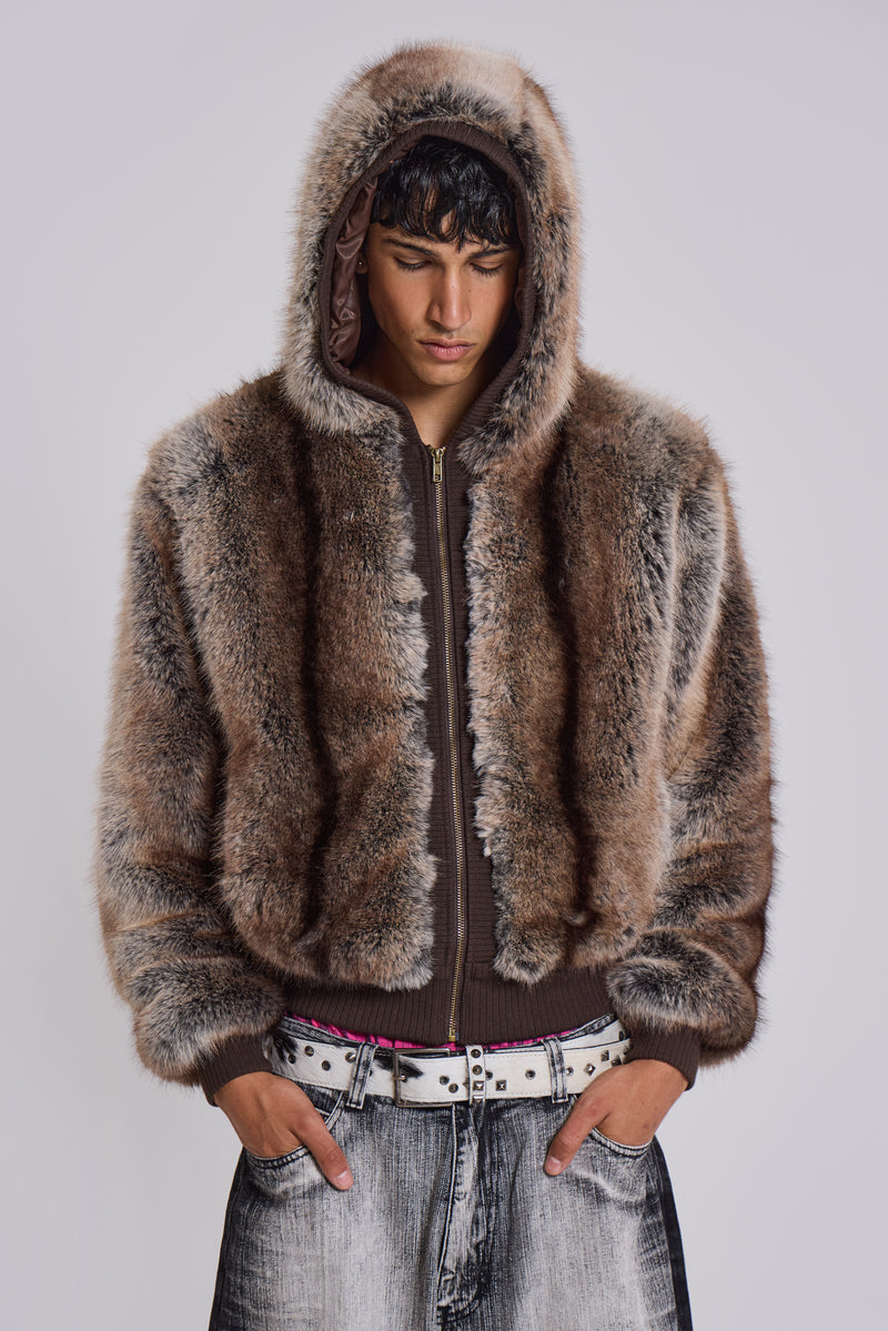 Bear Faux Fur Hooded Jacket