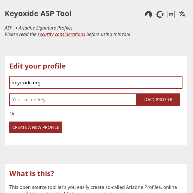 Screenshot of Keyoxide ASP web tool