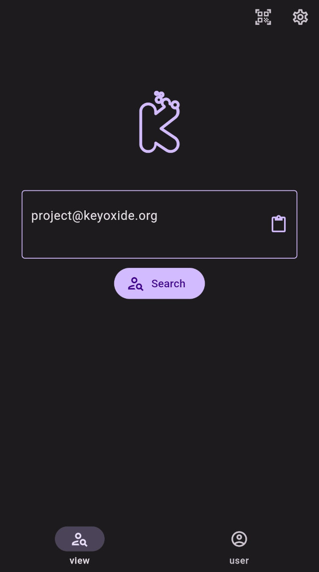 Screenshot of Keyoxide mobile app