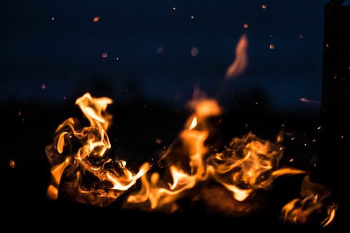 Photo of a campfire at night