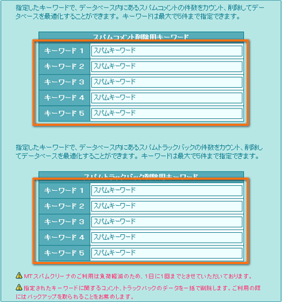 スパムキーワードの入力