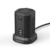 Amazonベーシック 八角形 電源タップタワー ACコンセント9個/USB-Aポート2個/USB-Cポート1個 15A コード1.8mブラック