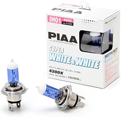 PIAA ヘッドライト用 ハロゲンバルブ IH01 4300K スーパーホワイト&ホワイト 車検対応 2個入 12Ｖ/60W/55W(100W/90W相当) H-378