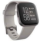 Fitbit Versa 2 Health & Fitness Smartwatch with Voice Control, Sleep Score & Music, One Size, Stone/Mist Grey