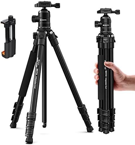 GEEKOTO Camera Tripod:Travel Tripod for DSLR, 63" Aluminum Tripod with 360° Ball Head-phone holder and 1/4 Inch Quick Release Plate for Phone,Camera, Travel and Work Loads up 12KG