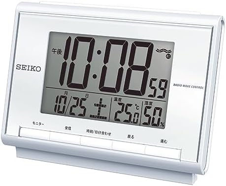 セイコークロック(Seiko Clock) 目覚まし時計 置き時計 電波 デジタル カレンダー 温度 湿度 白パール 85×120×48mm BC419S