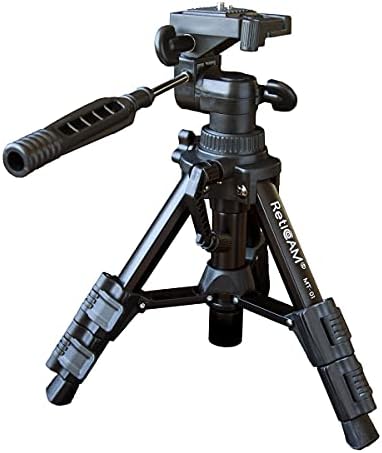 RetiCAM Tabletop Tripod with 3-Way Pan/Tilt Head, Quick Release Plate and Carrying Bag for Phones, Cameras and Spotting Scopes - MT01 Mini Tripod, Aluminum, Black