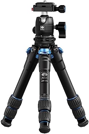 SIRUI AM203 Mini Travel Tripod with 360° B00K Ball Head, Aluminum Tabletop Tripod for Camera, Max Load 33lbs/15KG, Folded Height 11.4”, Max Height 16.7”