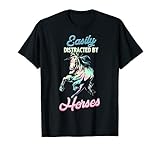 Easily Distracted By Horses 乗馬 かわいい馬の女の子 Tシャツ