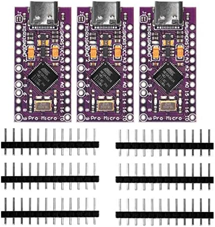 OSOYOO 3pcs Pro Micro Board ATmega32U4 Leonardo 5V/16MHz Module Board Type C Port for Arduino