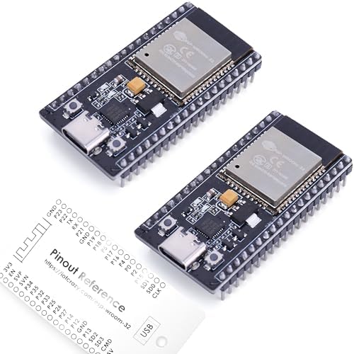 Kidsrobot ESP32 ESP-WROOM-32 Development Board, 38-PIN and USB Type-C, WLAN WiFi + Bluetooth Dual Core Microcontroller for Arduino IDE, Silicon CP2102 USB Bridge (2 PCS)